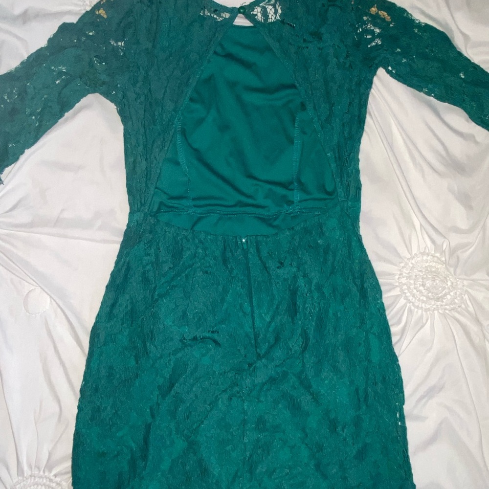 Love Culture emerald green lace mini dress